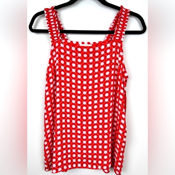 Loft sleeveless red floral blouse, Med tank top, ruffles Coastal PrairieCore - Picture 2 of 8